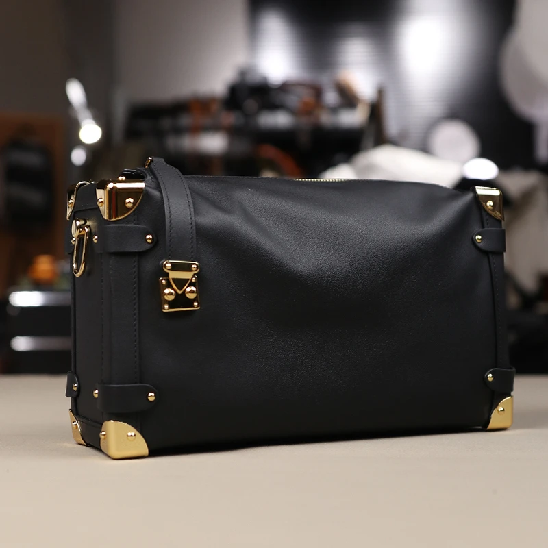 INGAIR硬野2025“金银”盒子包真皮男款单肩包斜跨包30*18*9