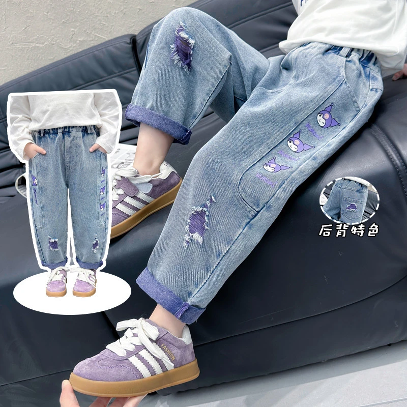 【热推爆款】女童库洛米破洞牛仔裤秋季2025新款洋气时髦女宝宝春秋