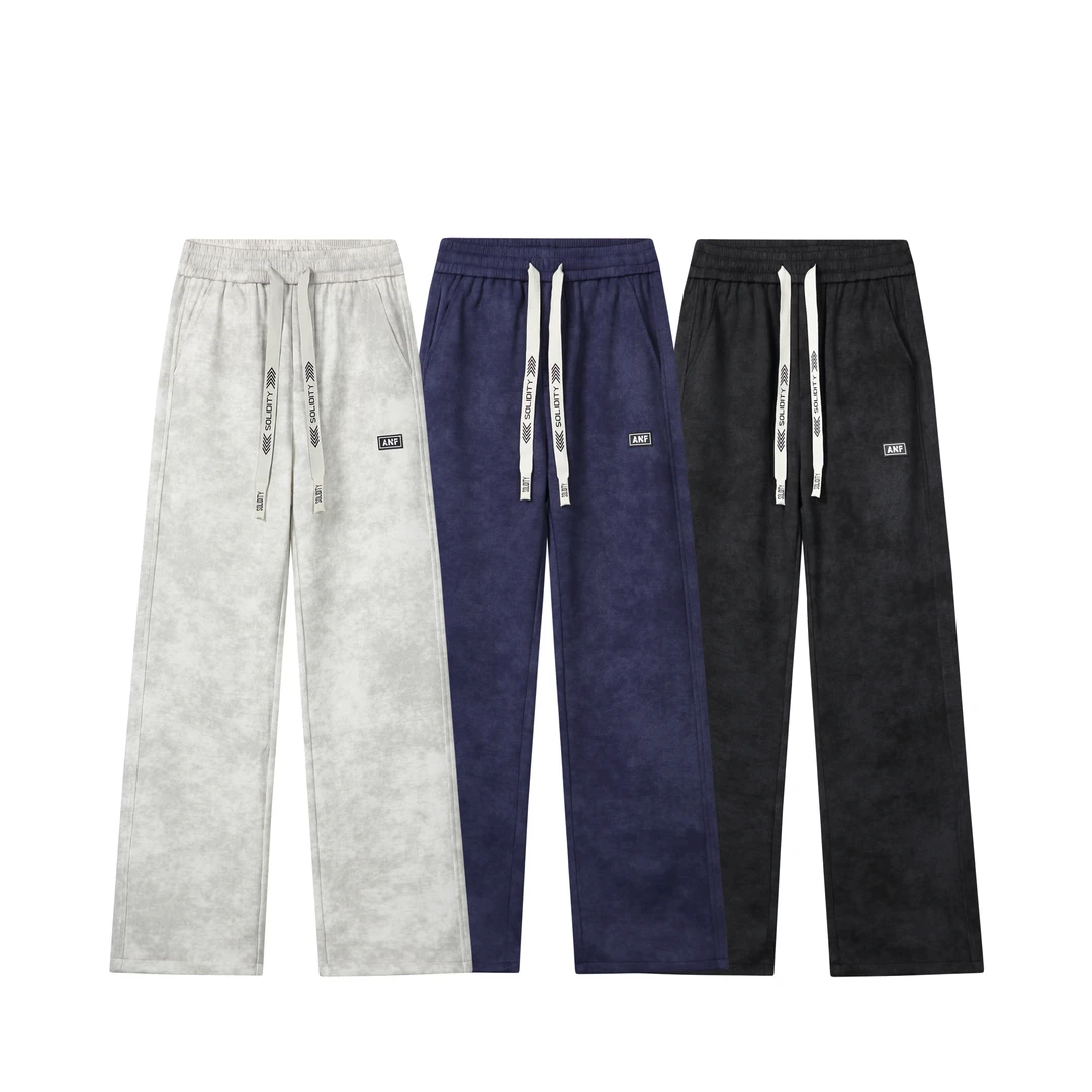 秋季简约扎染运动长裤卫裤宽松抽绳休闲潮流纯色男士百搭裤子