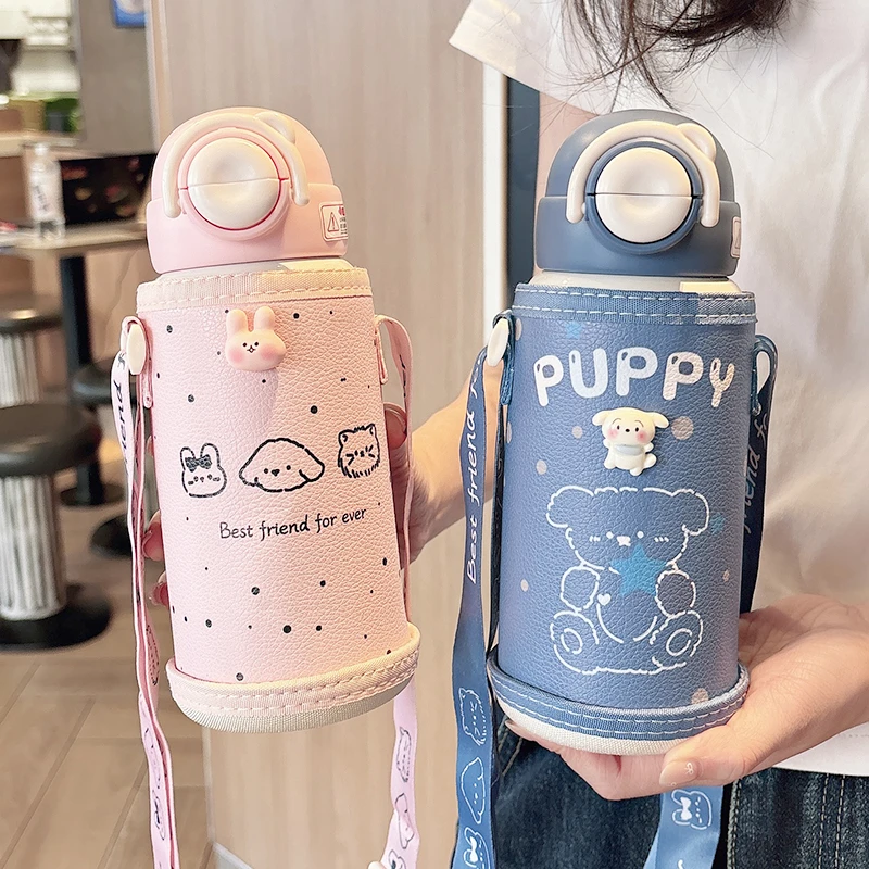 吸管杯男学生上专用水杯高颜值幼儿园可爱女生斜跨大容量双饮杯子