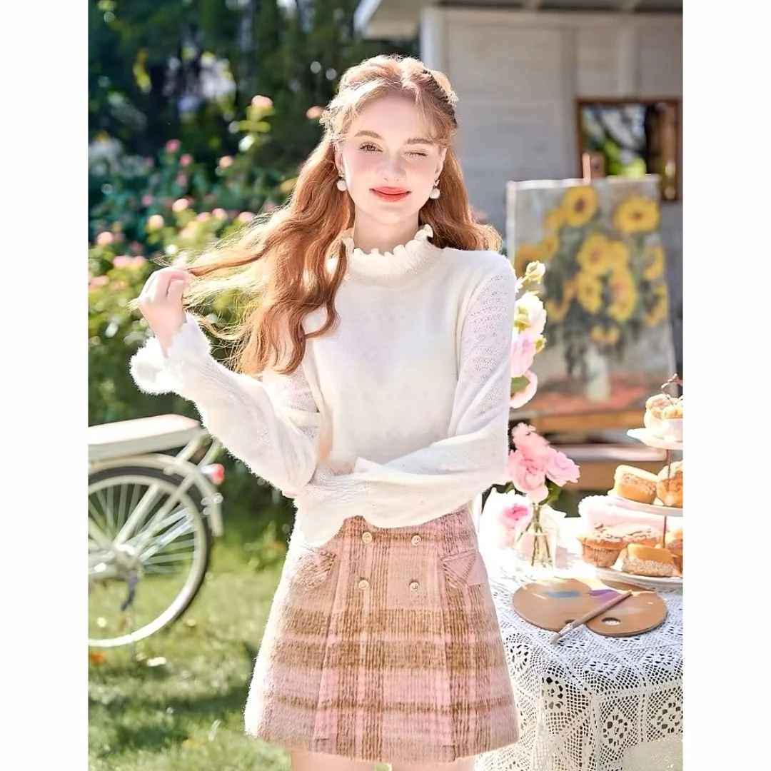 2025秋冬新款女法式白色叠穿内搭加绒加厚半高领蕾丝衫上衣打底衫