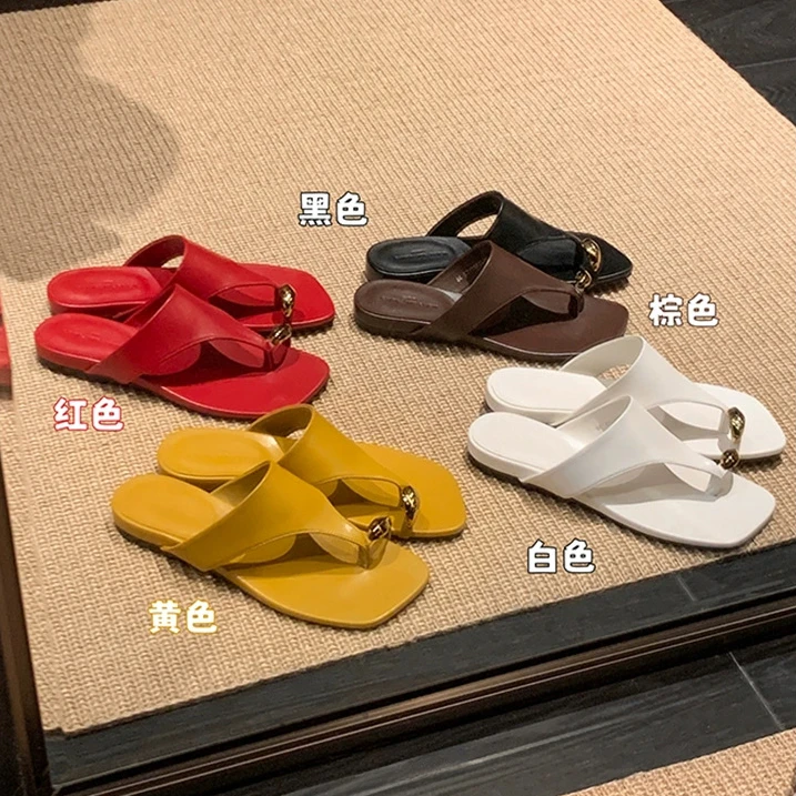 【苏茵茵同款】小金扣~露趾套趾度假沙滩黑色人字拖鞋夏季外穿凉拖