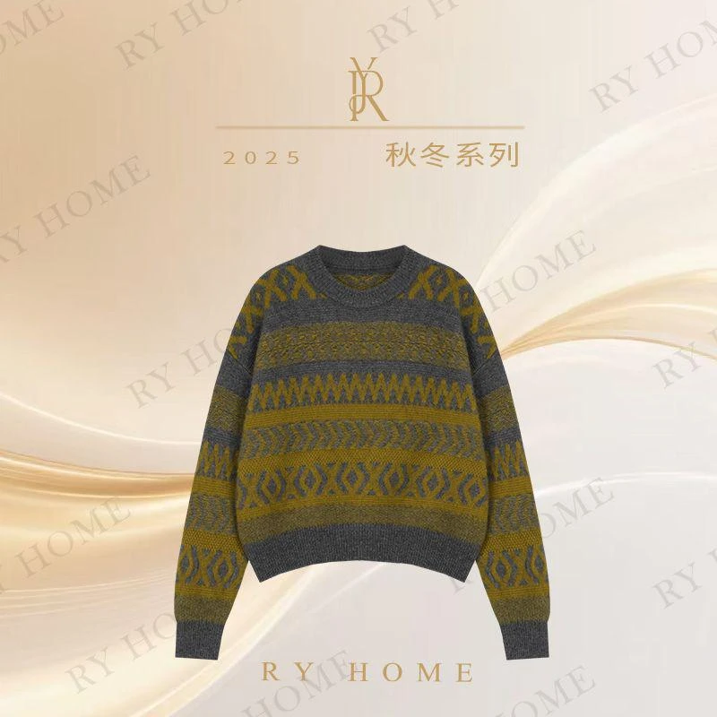 【容雨RYHOME】羊绒羊毛混纺提花纹理毛织衫253M3198