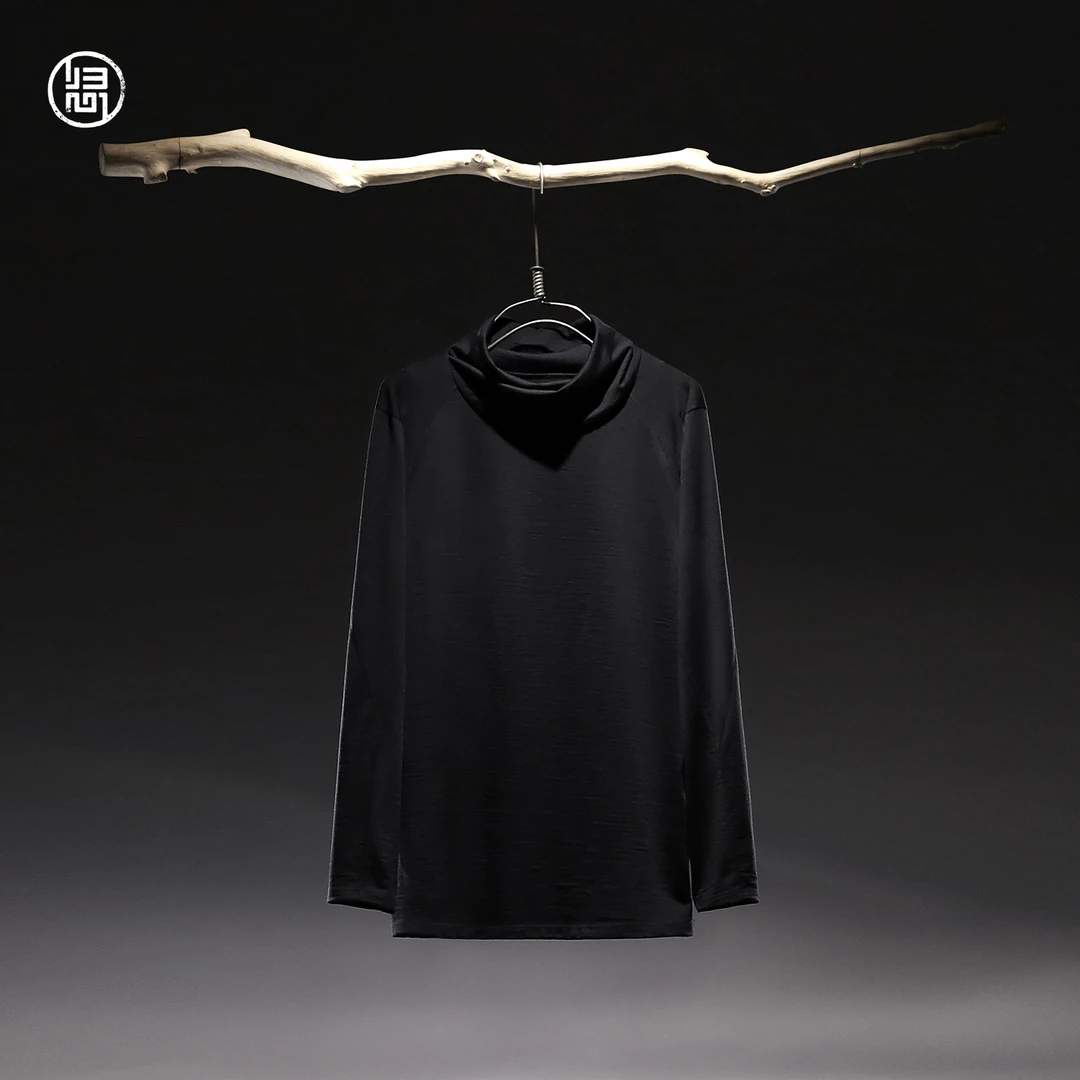 归心国风男装 秋冬新款男士 100%绵羊毛 交叠领 长袖T恤 打底衫