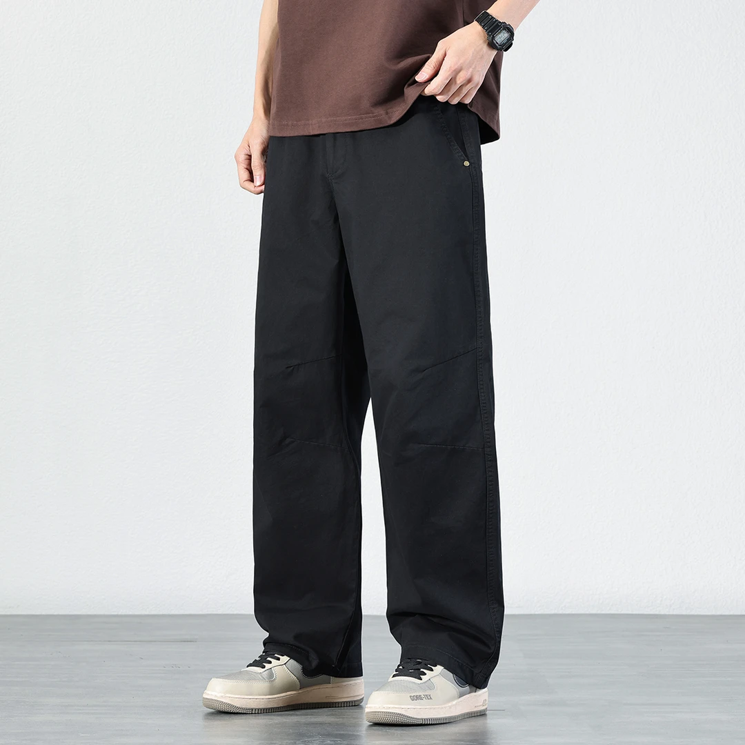 日系纯棉直筒休闲裤男2025夏季宽松透气百搭大码阔腿长裤子男士潮