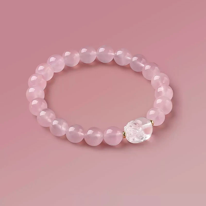 天然粉水晶手串女白水晶貔貅原创设计桃花正缘手链多样性发其一