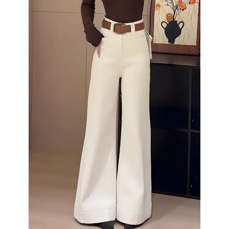 韩系百搭白色喇叭裤女2025春夏新款高腰显瘦宽松休闲垂坠感阔腿裤