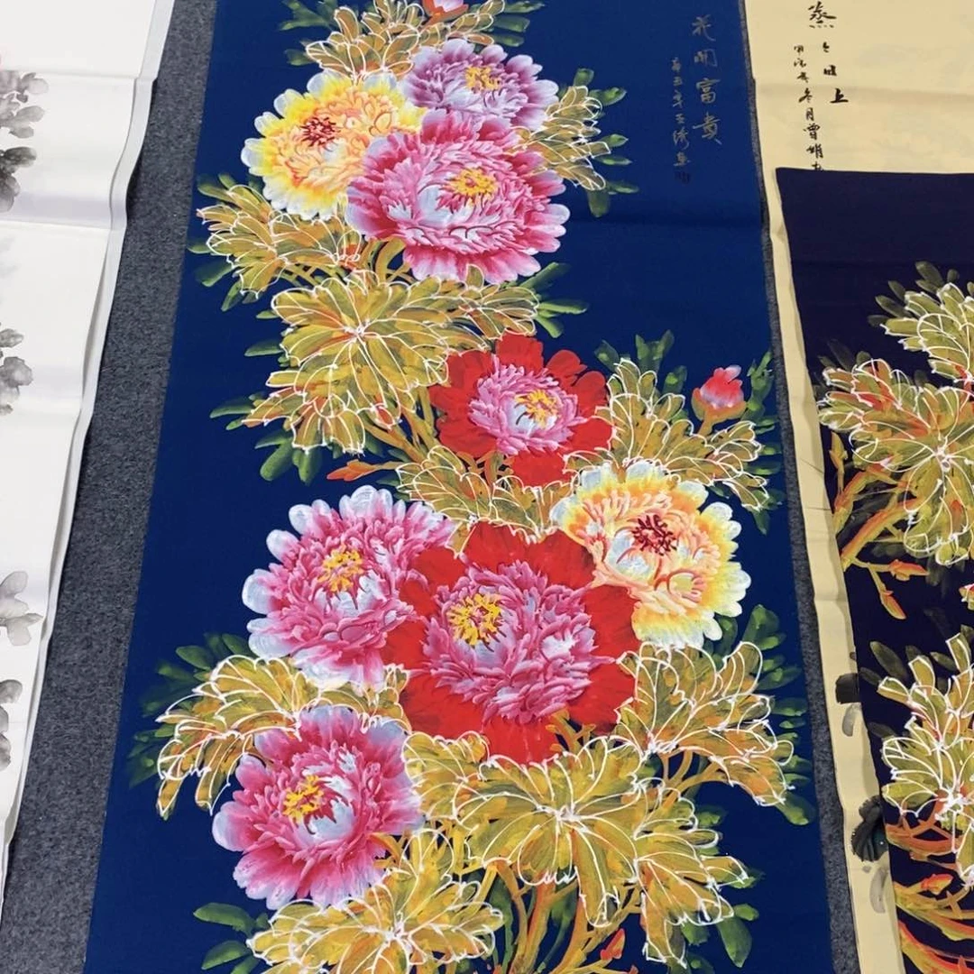 国画140✖️70蓝底金叶牡丹花画画画画画画