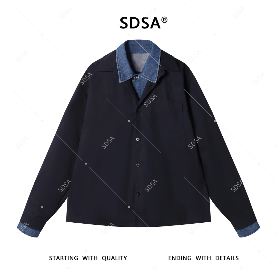 SDSA秋冬新款男士痞帅美式撞色翻领纽扣外套复古假两件休闲夹克