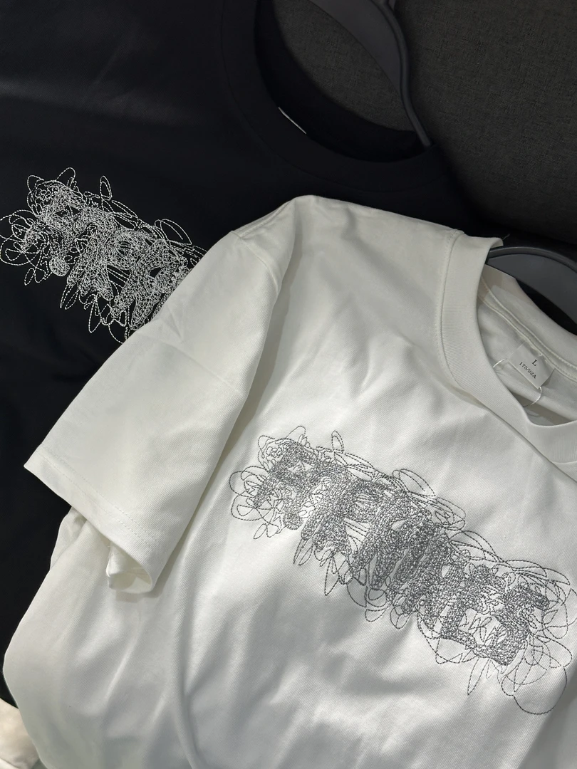 重叠logo280克重磅刺绣T恤男女潮牌上衣美式短袖夏季情侣半袖