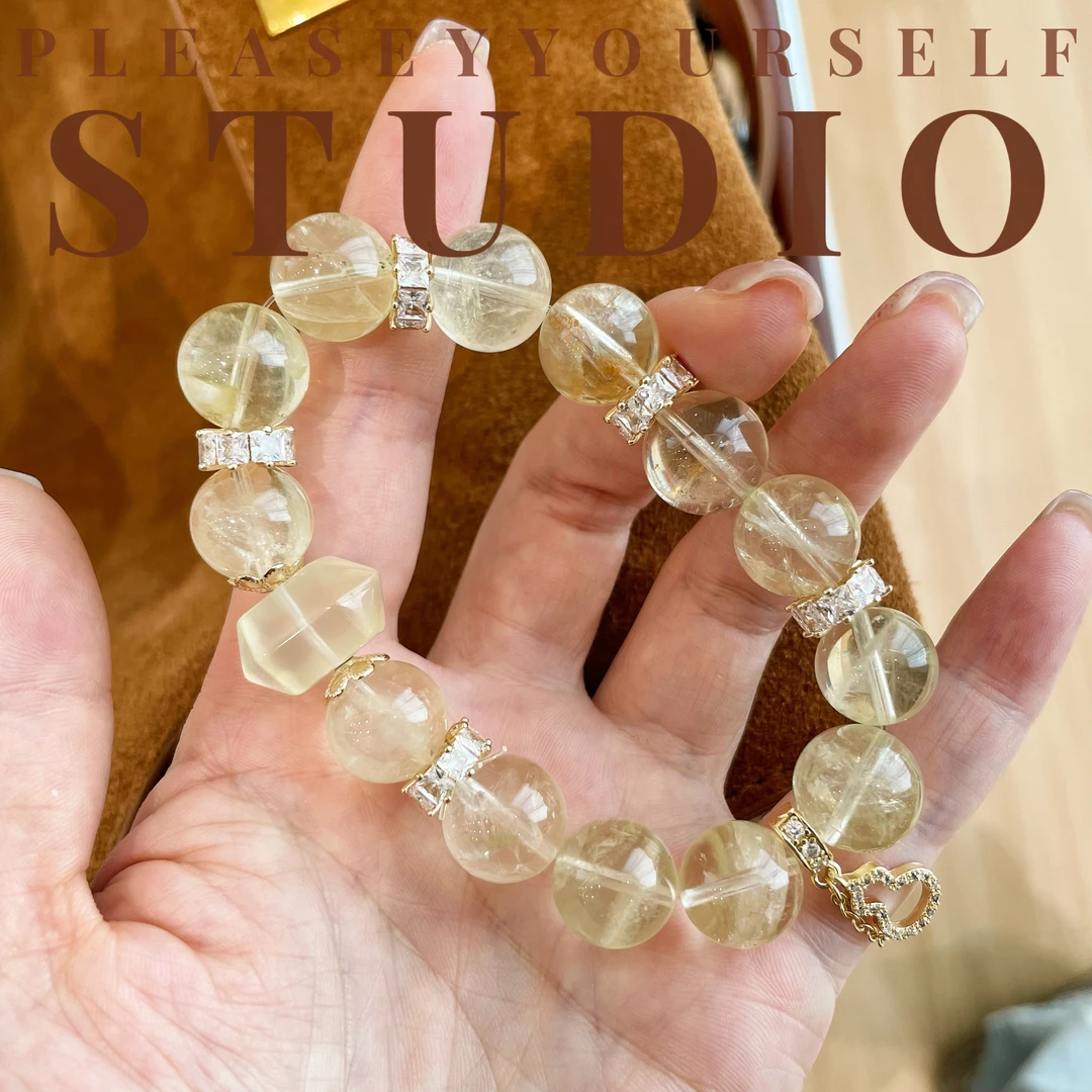 黄铜手链 「凤梨」原创设计黄色柠檬冰透春夏小众晶单圈手串