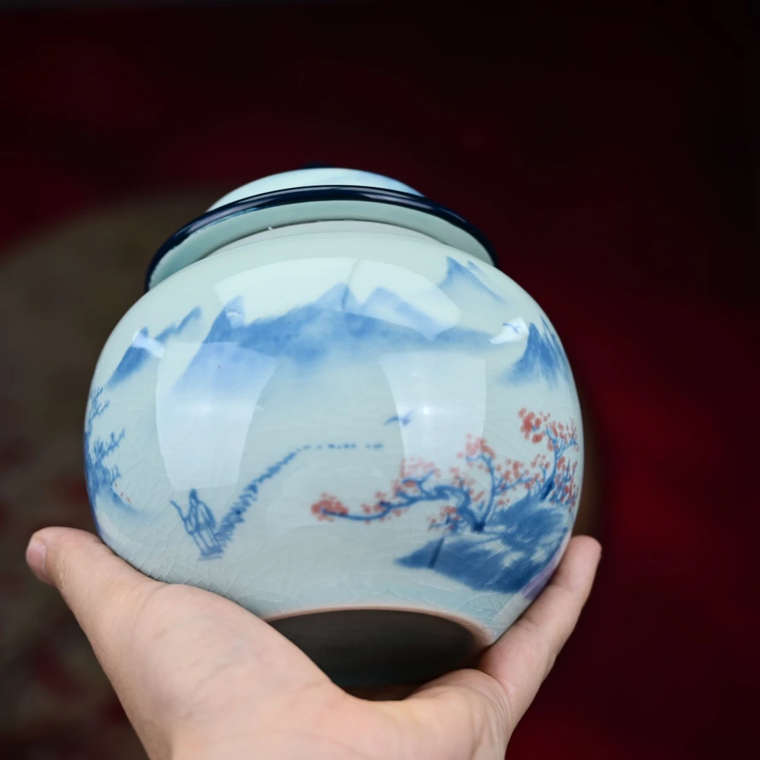 1S千里江山蓝顶茶叶罐  G79