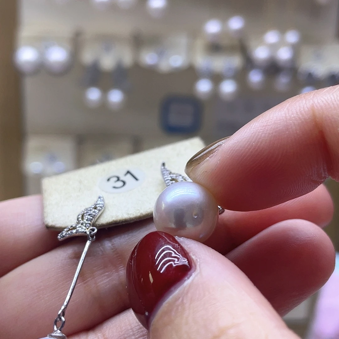 耳饰银S925镶嵌淡水珍珠