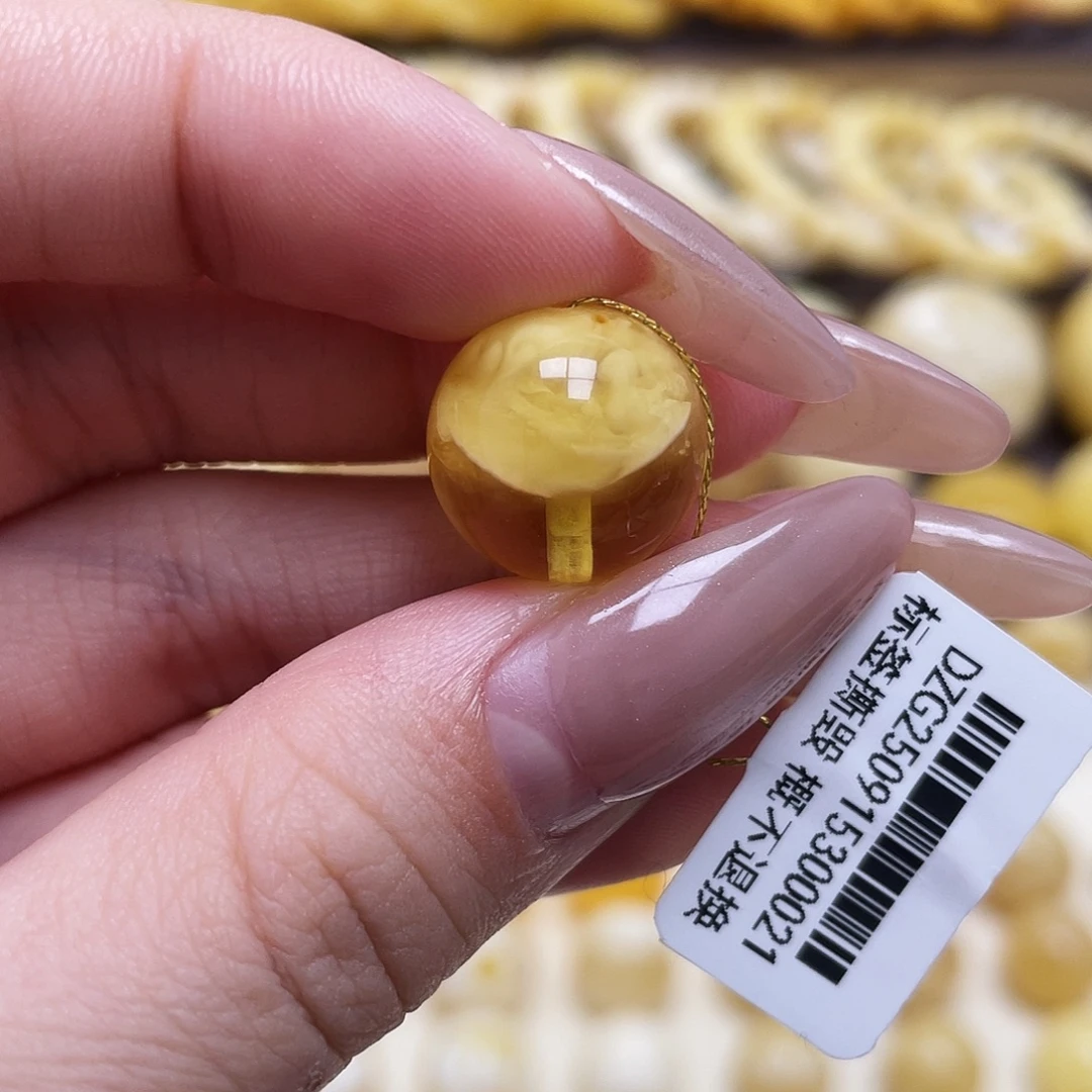 琥珀未镶嵌裸石14.9mm圆珠瑕