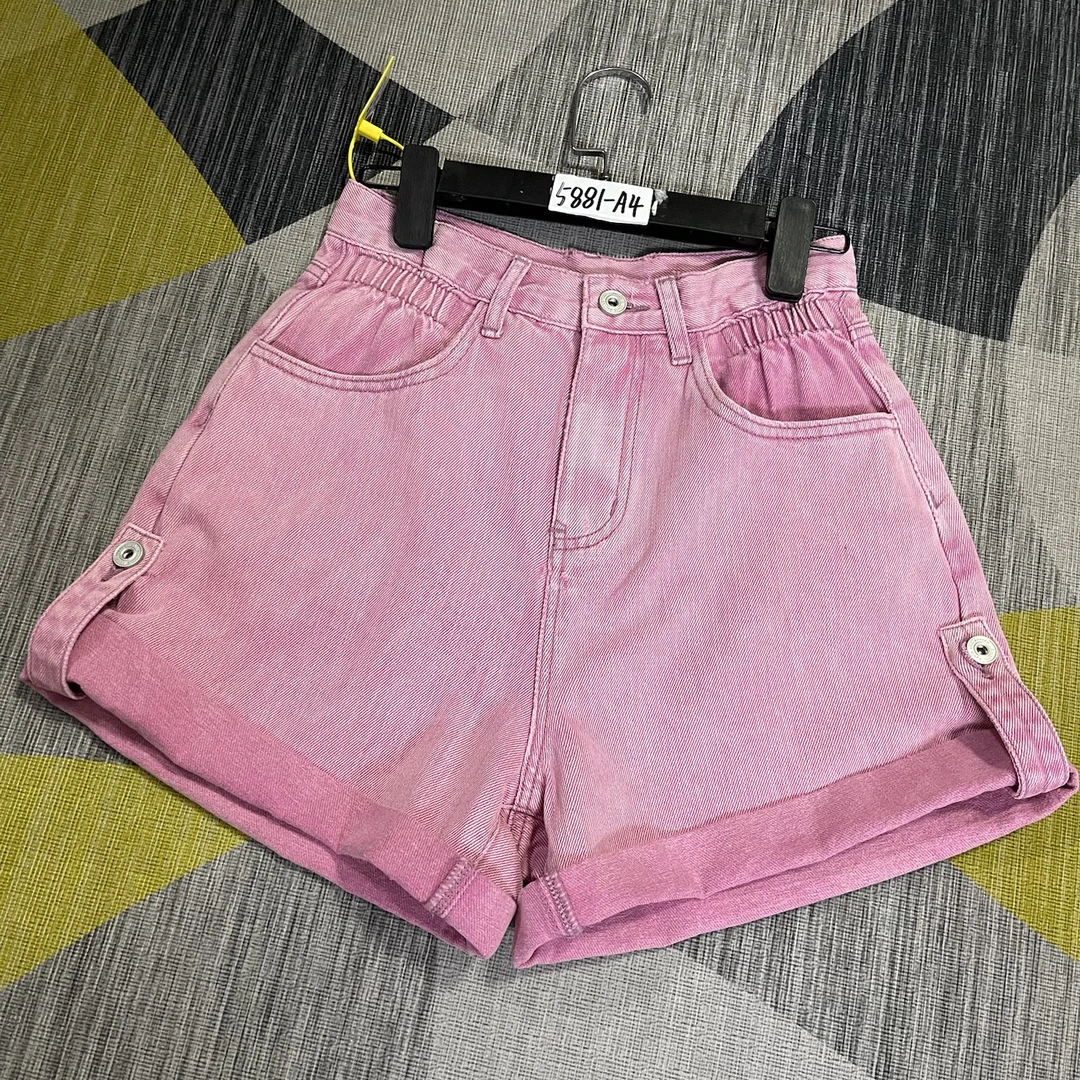 A4-5881 芭比粉A版高腰卷边收腰短裤 无弹（不退换）