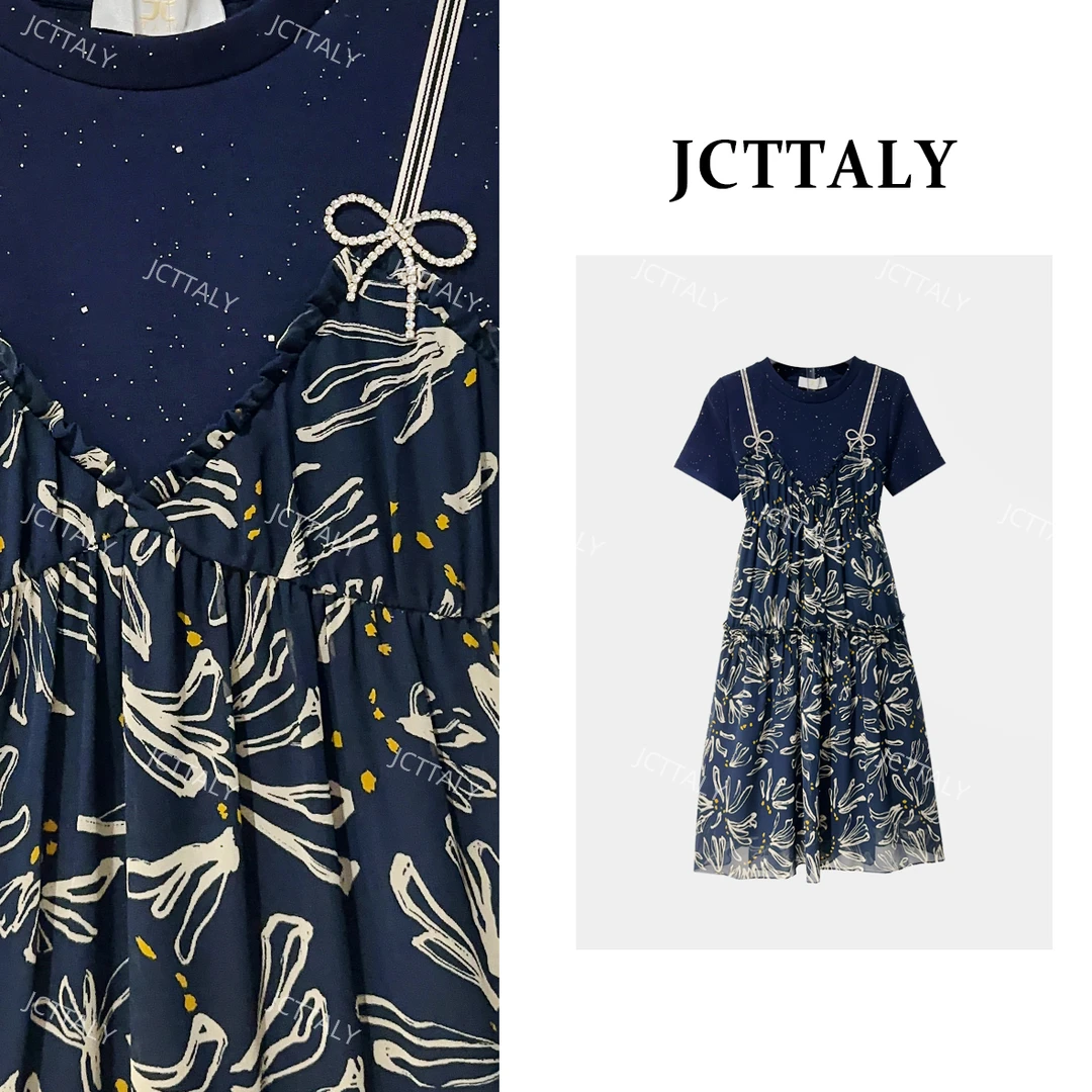 【茶茶】A字版山花烂漫吊带假两件时尚25夏季连衣裙女JC-A3543