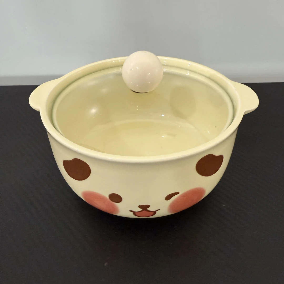小熊陶瓷泡面碗带盖带手柄高颜值学生宿舍用方便面碗大容量汤碗P3