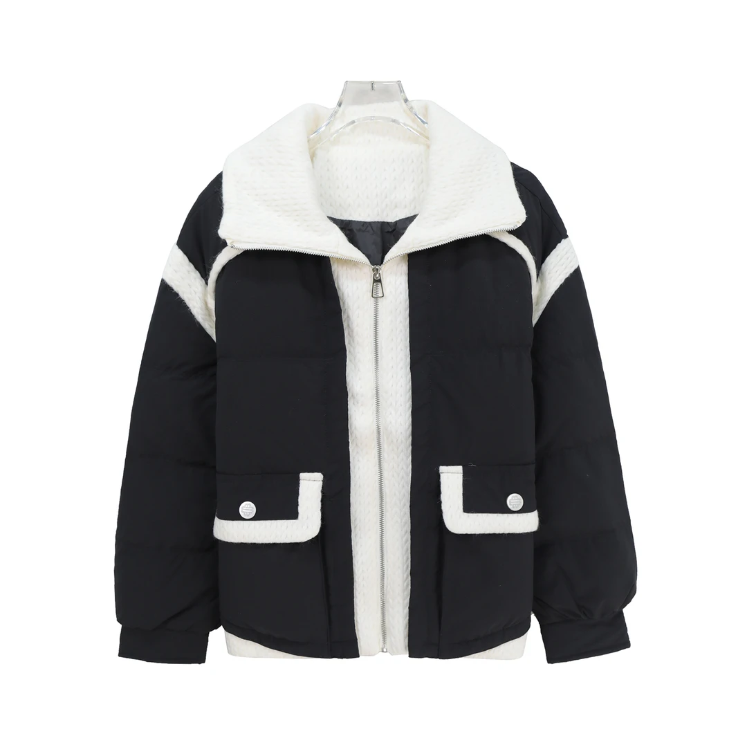 针织翻领撞色设计感潮流洋气百搭羽绒服U332