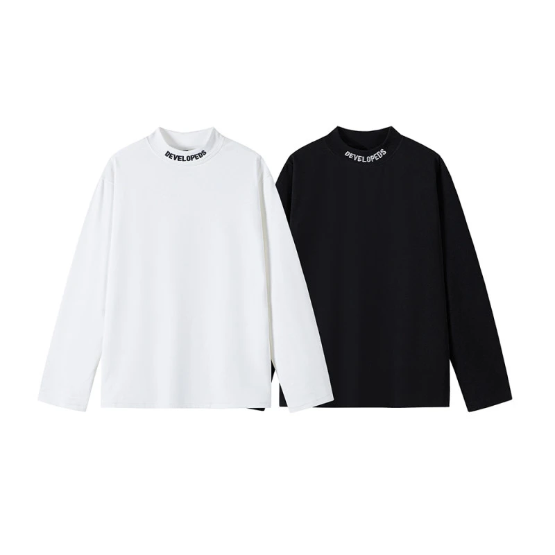 秋冬季男士长袖T恤韩版半高领打底衫刺绣德绒内搭百搭休闲时尚