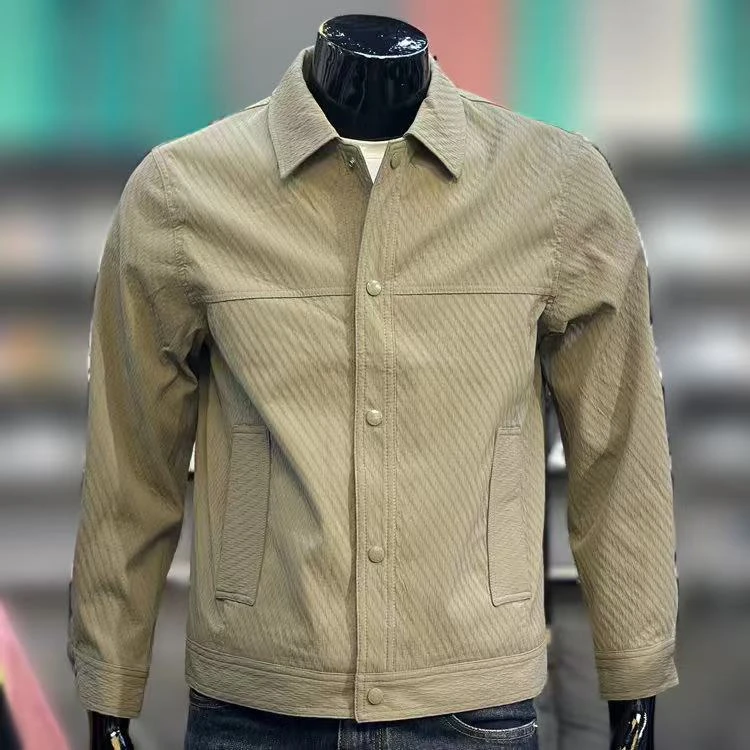 轻奢秋季工装夹克翻领时尚百搭翻领纯色休闲外套青年帅气修身上衣