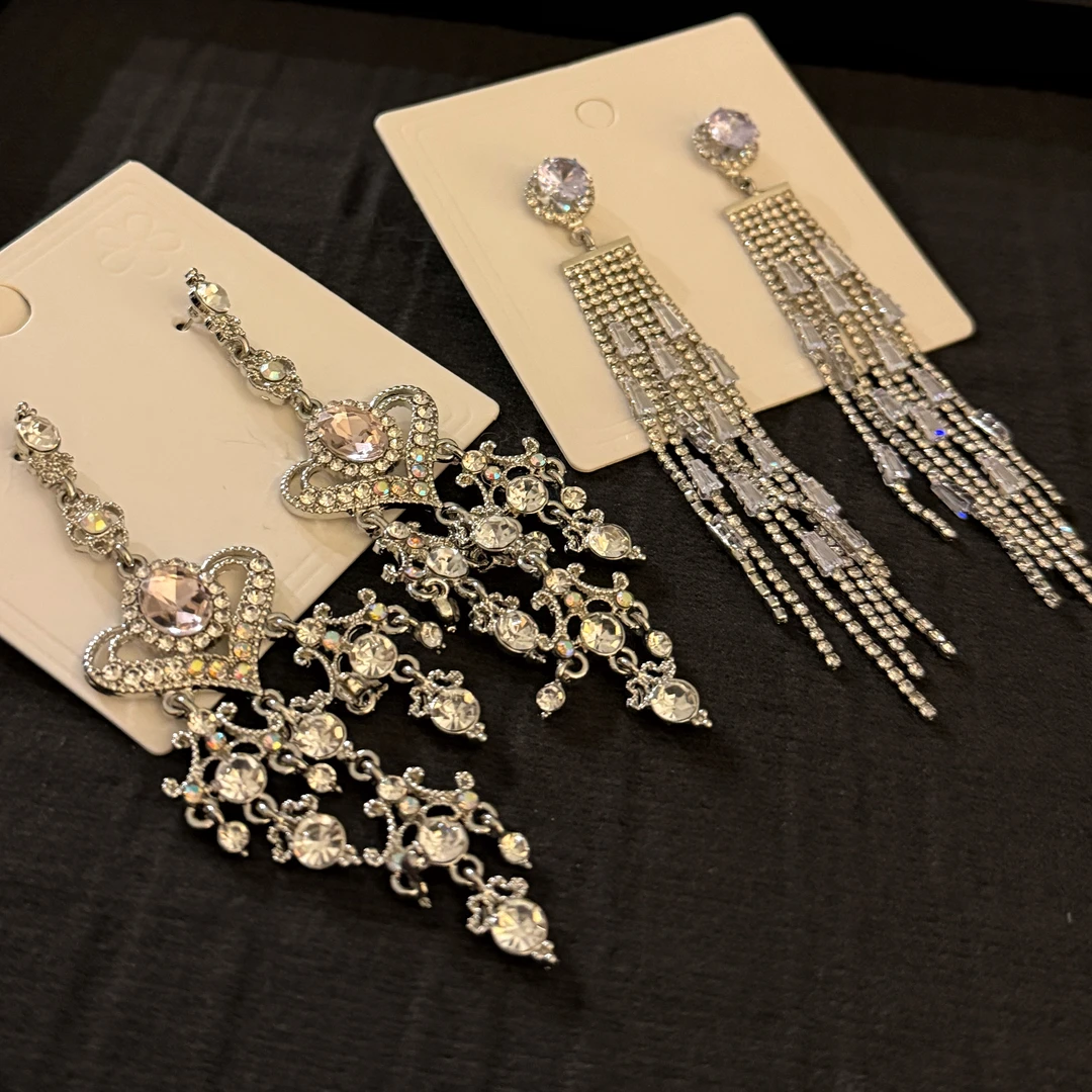 合金耳饰 镶钻超闪流苏耳环女夸张个性时尚气质耳钉