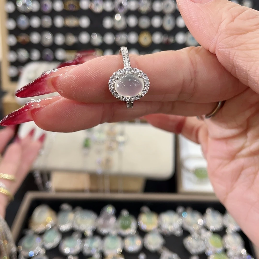 蛇纹石玉戒指银S925镶嵌石*玉