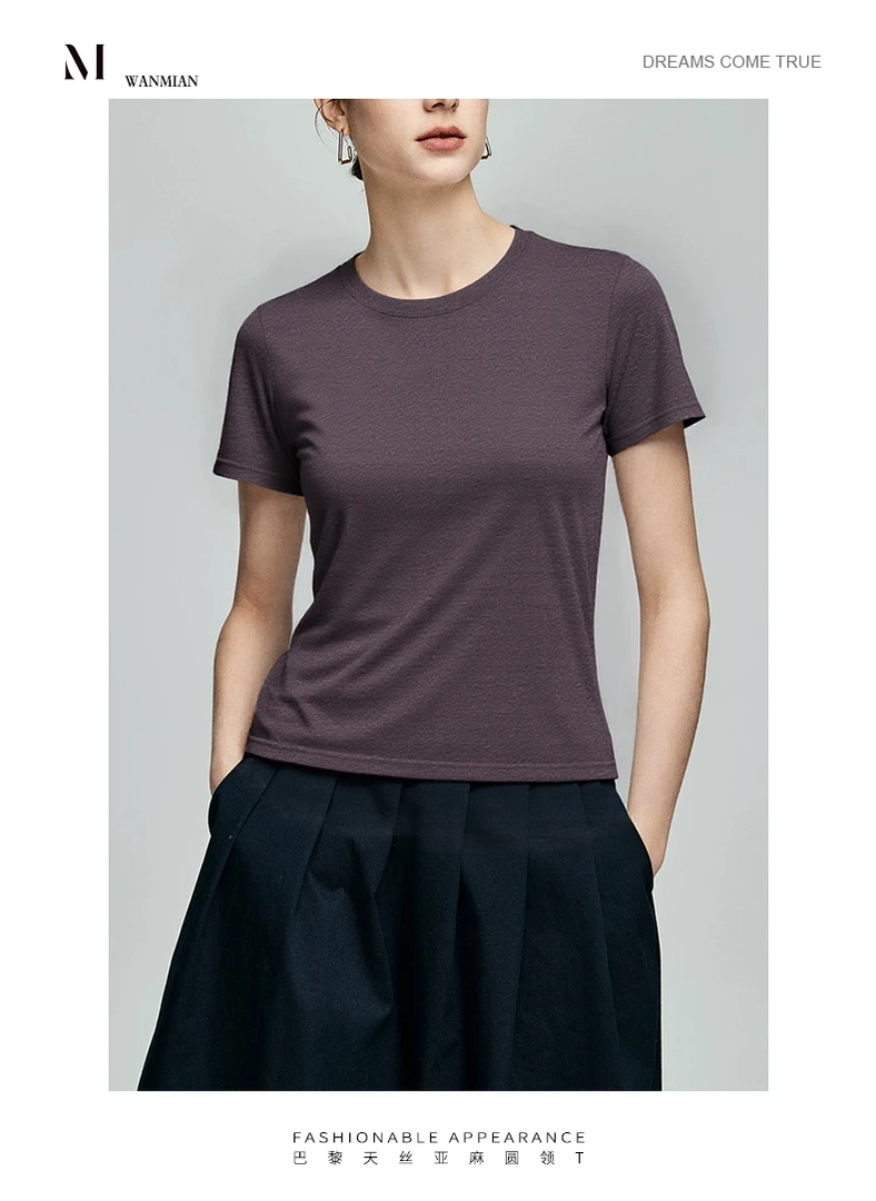 巴黎天丝亚麻圆领女T恤-MBH023