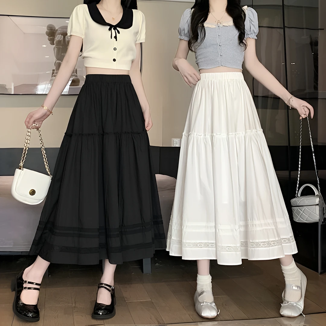 法式白色半身裙女夏季蛋糕裙2025新款流行的爆款伞裙蕾丝仙女长裙