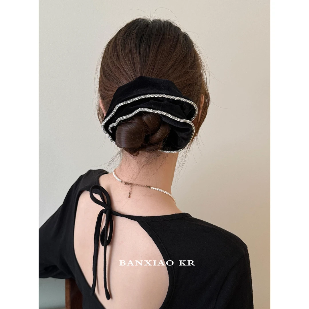 韩系时尚丝绒大肠发圈女高级感丸子头发绳法式扎马尾头花头绳发饰