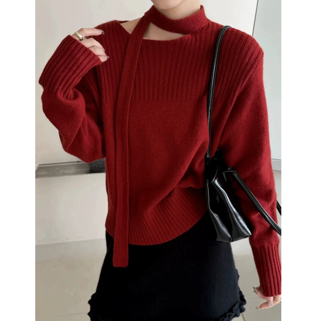 MGN新年限定【露肩飘带聚会】羊驼毛别致独特气质百搭高级慵懒毛衣