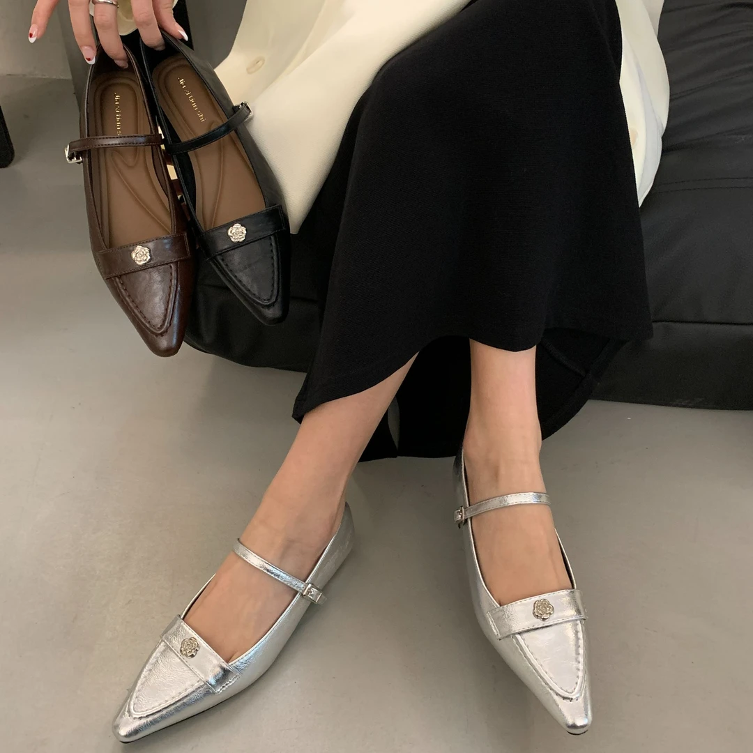 尖头法式山茶花复古英伦风气质时尚玛丽珍粗跟高跟鞋单鞋316-2