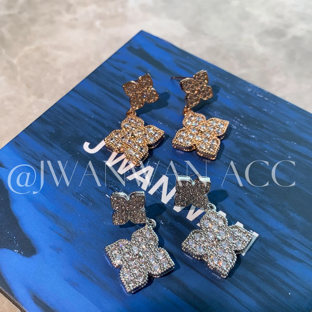 铜合金耳饰 老花.菱形花闪钻贵气风耳环