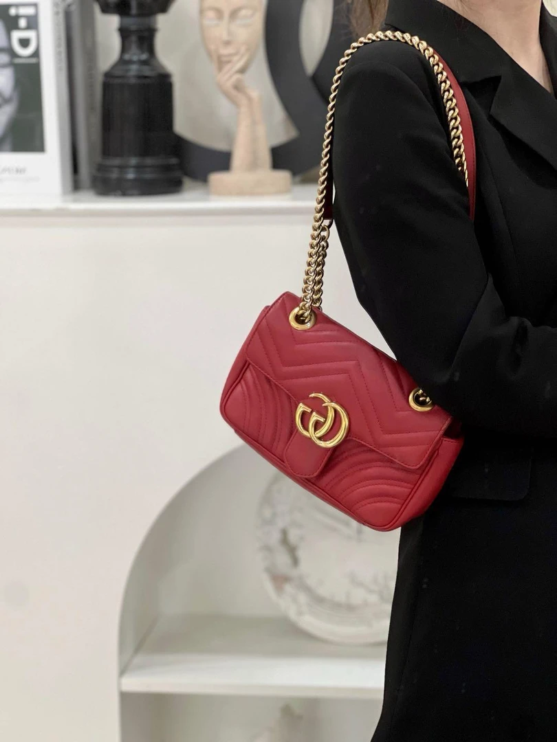 95新 GUCCI/古驰 marmont22红金单肩斜挎包/公价无/甄选