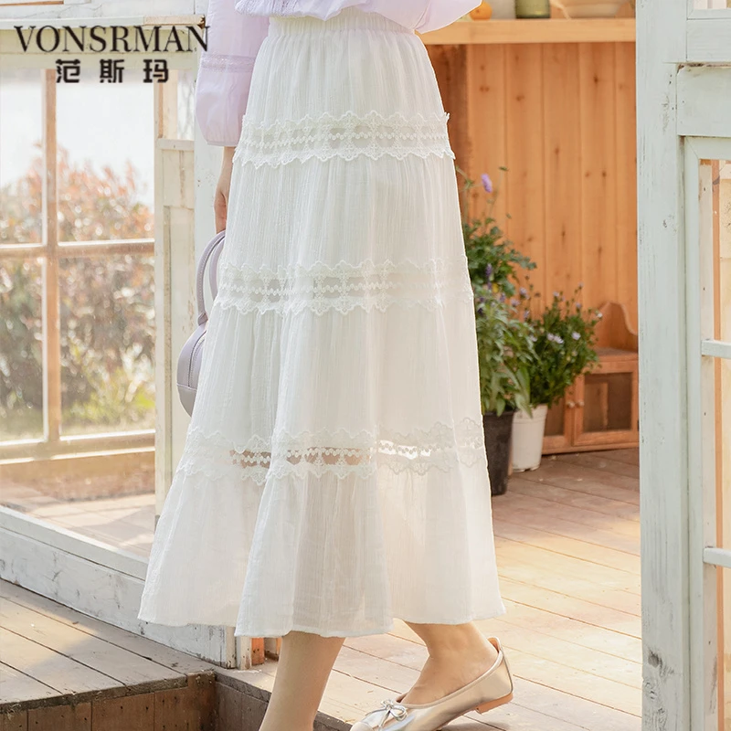 韩系显瘦高腰蛋糕裙大摆花边半身裙女夏季新款a字裙中长仙女裙子