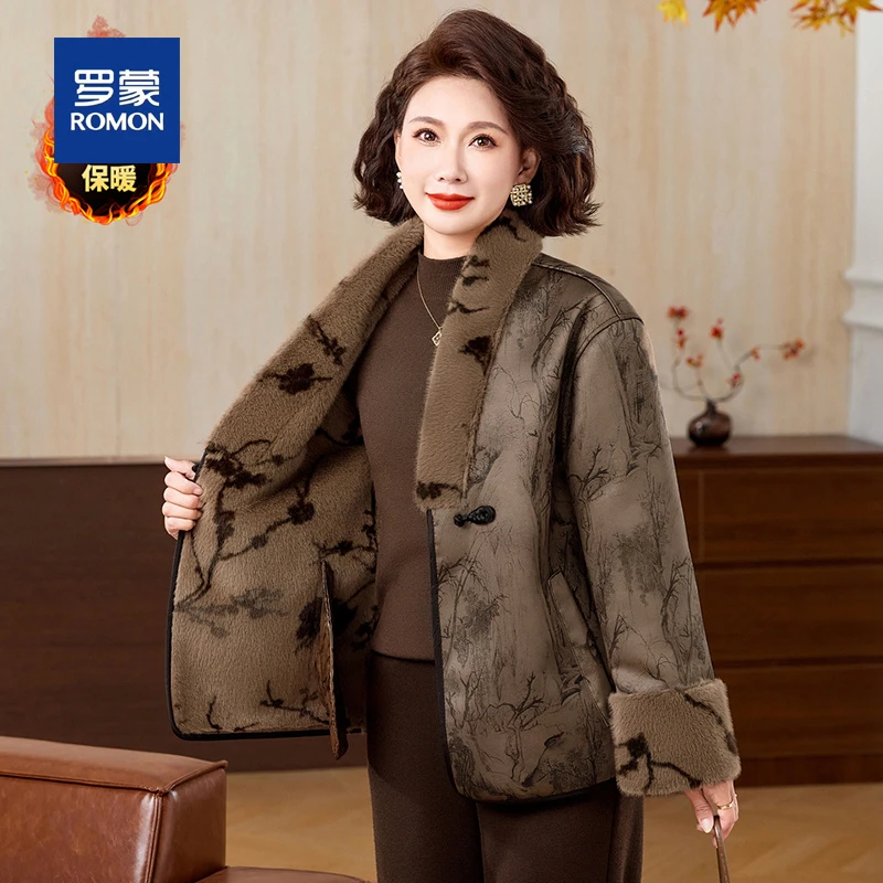 罗蒙中老年冬装双面穿短款外套女洋气妈妈新中式高贵大衣加厚呢子