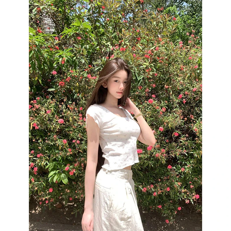 夏季新款显瘦设计感高级简约风修身时尚短袖上衣休闲直筒宽松长裤