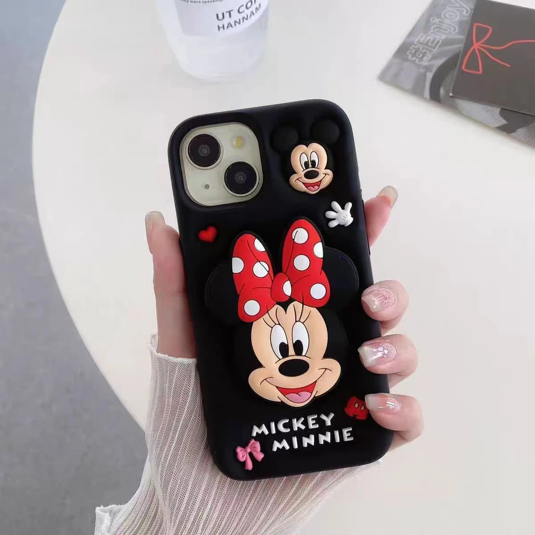 苹果｜支架米妮可爱卡通适用iPhone16立体女款创意个性硅胶手机壳