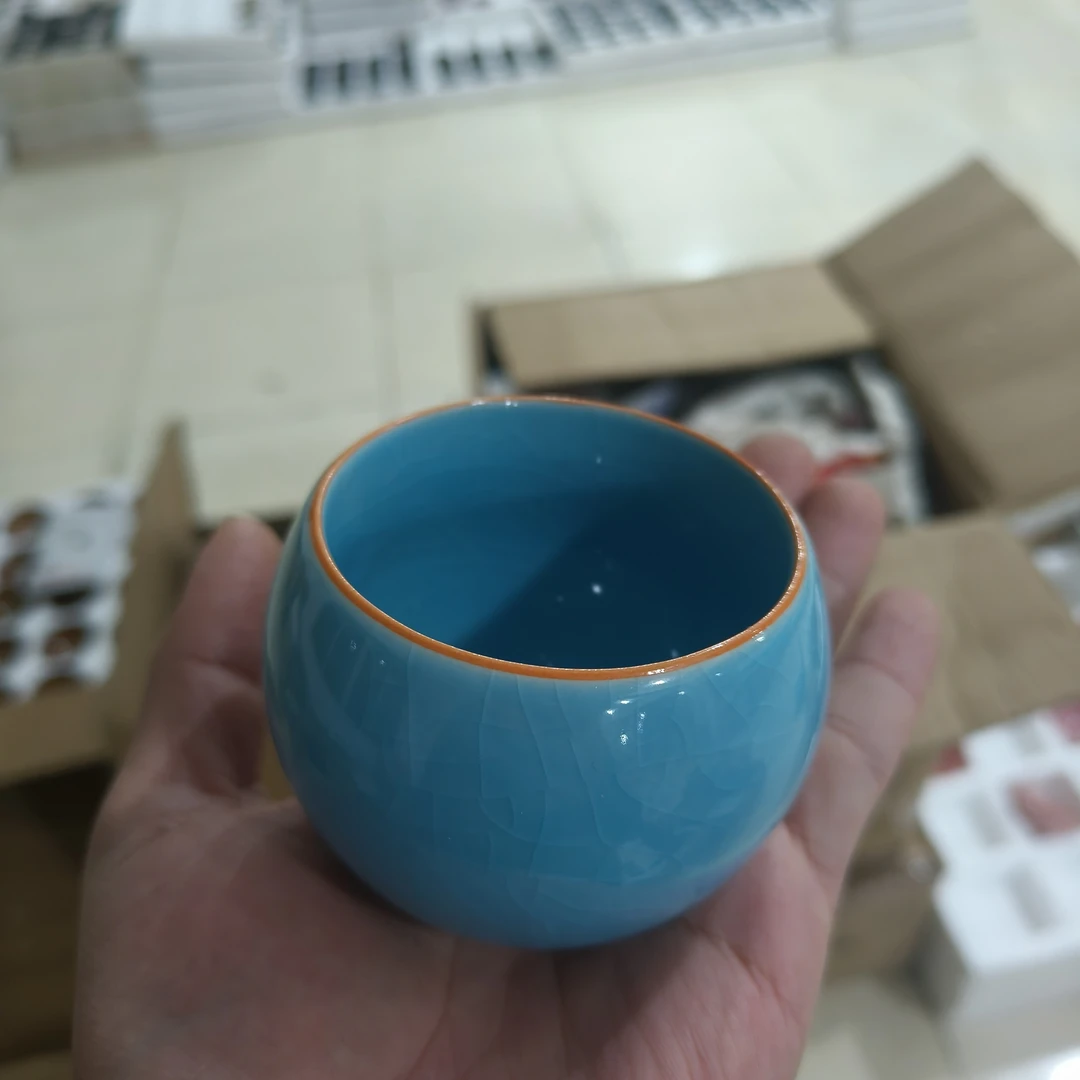 蓝色龙蛋茶杯家用高颜值主人杯手工陶瓷汝窑天青釉名窑原矿