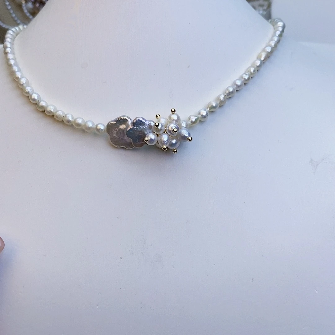 淡水珍珠颈饰银S925镶嵌