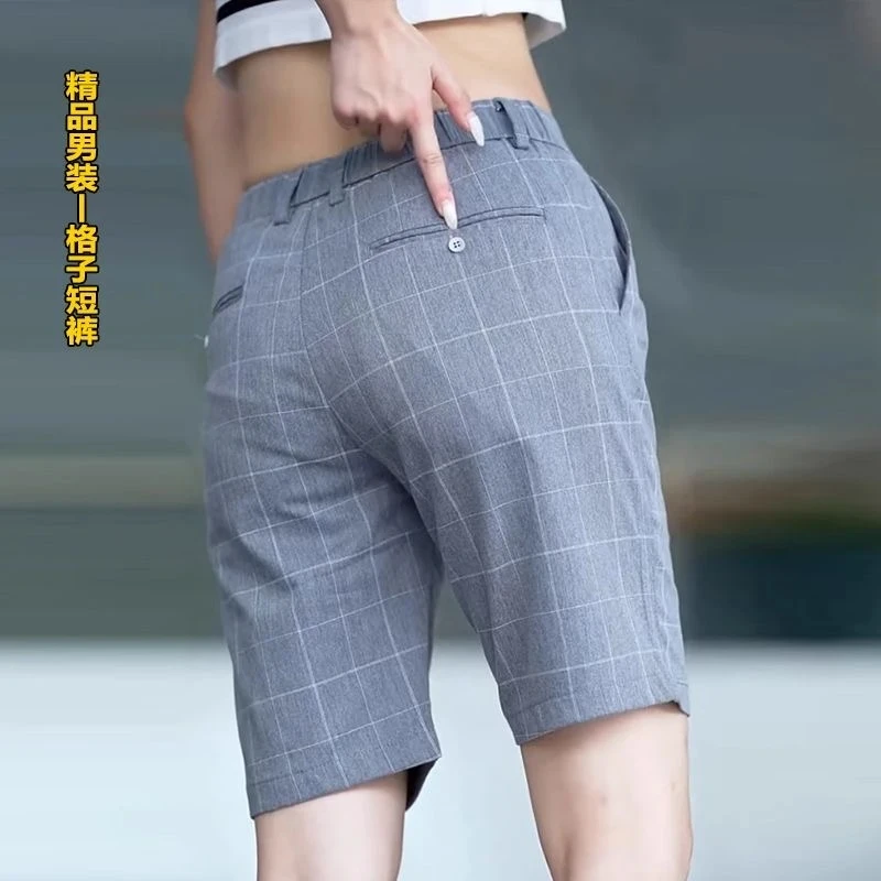 五分裤男夏季薄款休闲格子五分西裤潮流百搭夏天5分短裤男士直筒