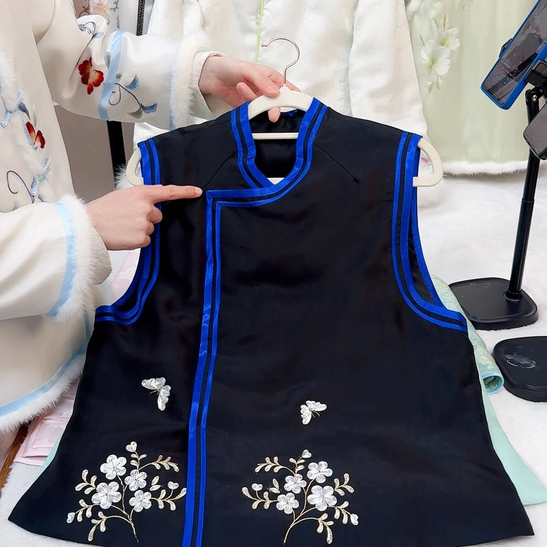 刺绣真丝真丝真丝马甲黑色