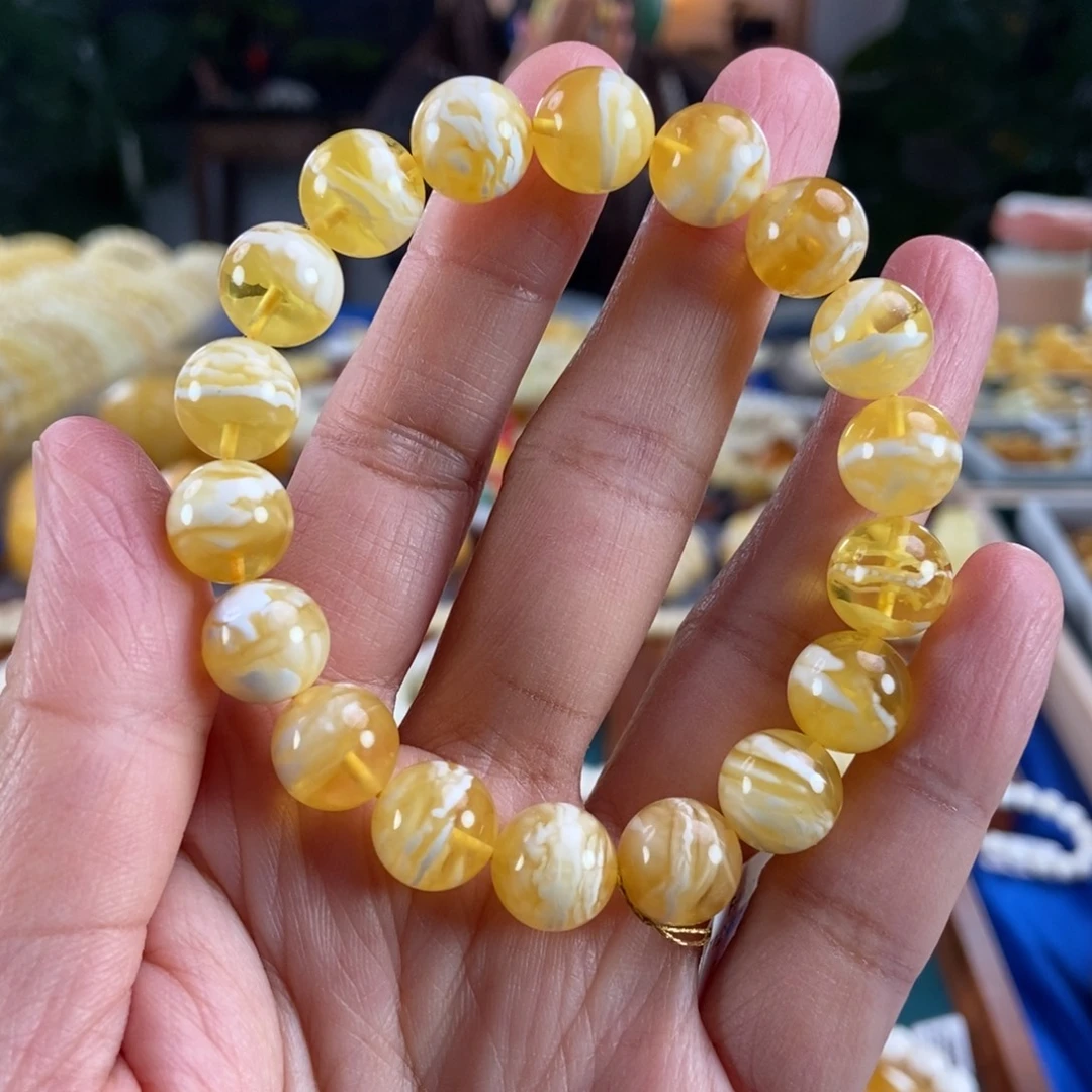 琥珀未镶嵌珠宝奇石11金瓷白虎皮圆珠14