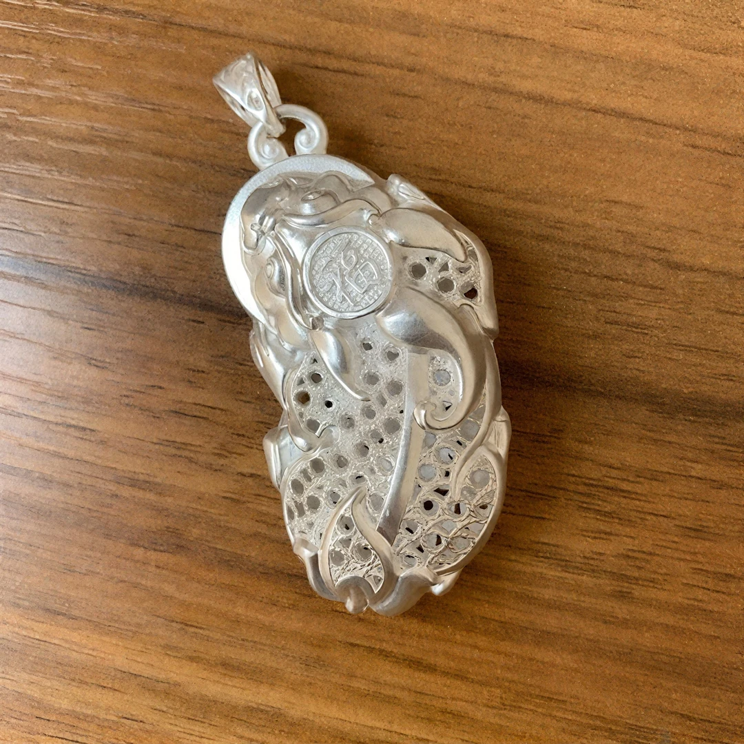 吊坠足银 足银999貔貅吊坠镂空花丝纯银吊坠气质百搭经典素款简约