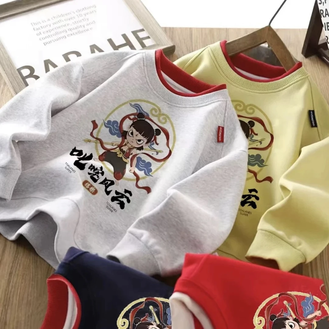 亲子款【哪吒卫衣】2025春秋动漫3D烫印圆领休闲棉质中大童卫衣长袖