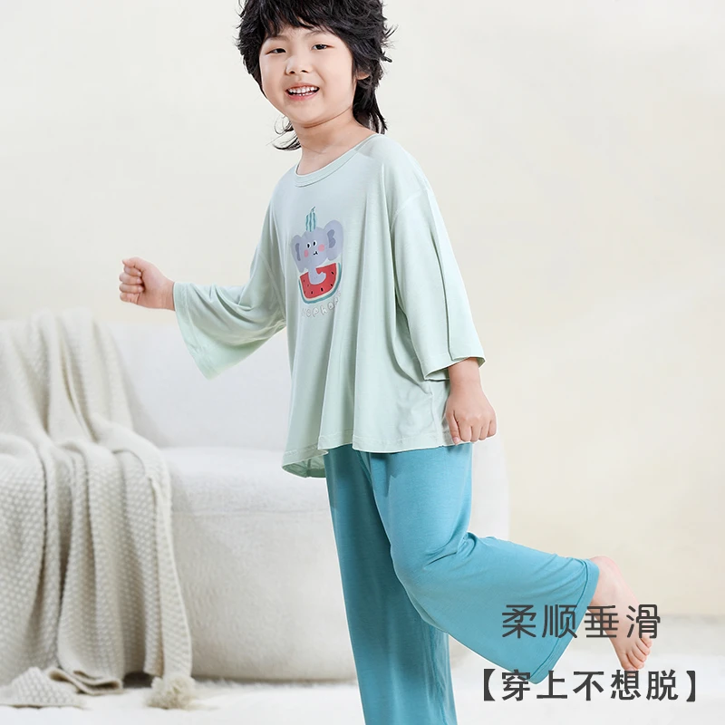 儿童睡衣优可丝夏款2025新款空调服男女童薄款中袖长裤男童家居服