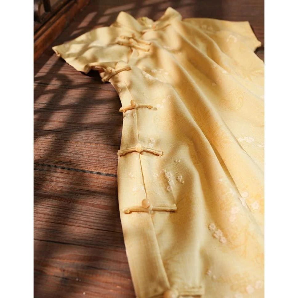 【9634】新中式黄色改良旗袍2025新款夏季女中长款送考高考小个子