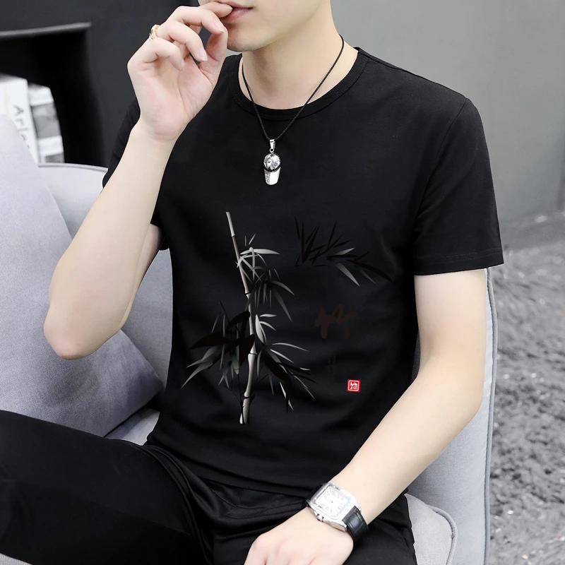 冰丝莫代尔棉男士短袖t恤夏季2025新款潮流纯棉半袖男圆领打底衫