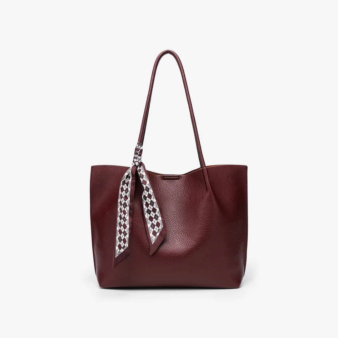 简约风托特包车缝线扣式单肩包女士腋下轻奢简约红色