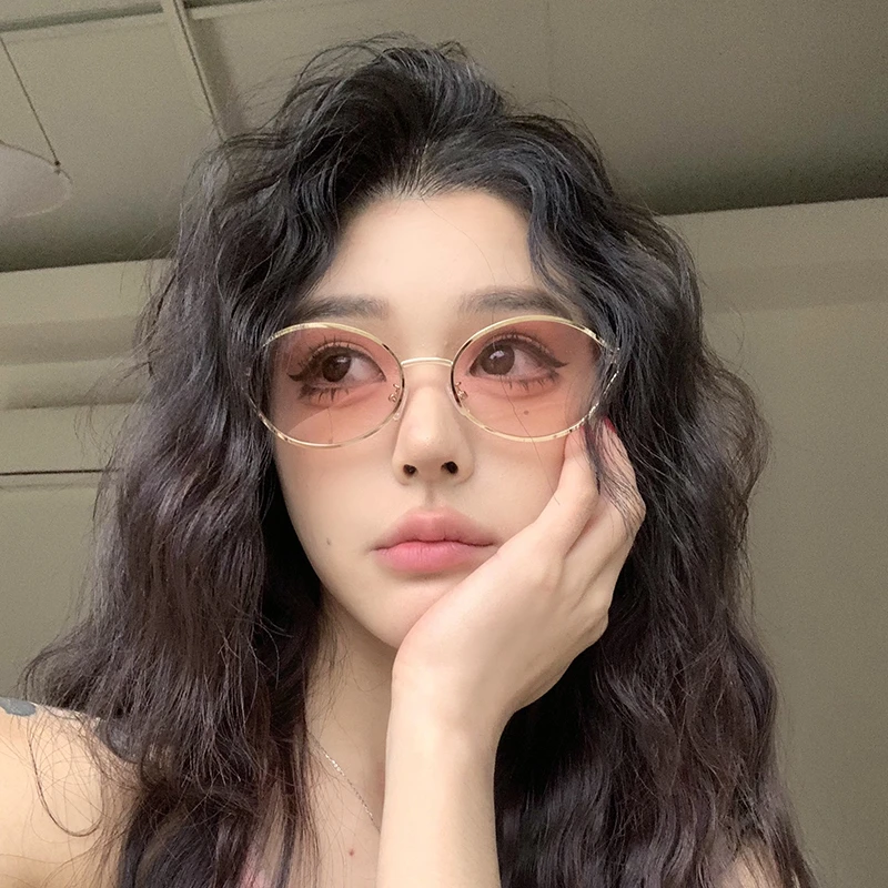 2025新款港风圆框渐粉色太阳镜女小脸时尚凹造型拍照墨镜防紫外线