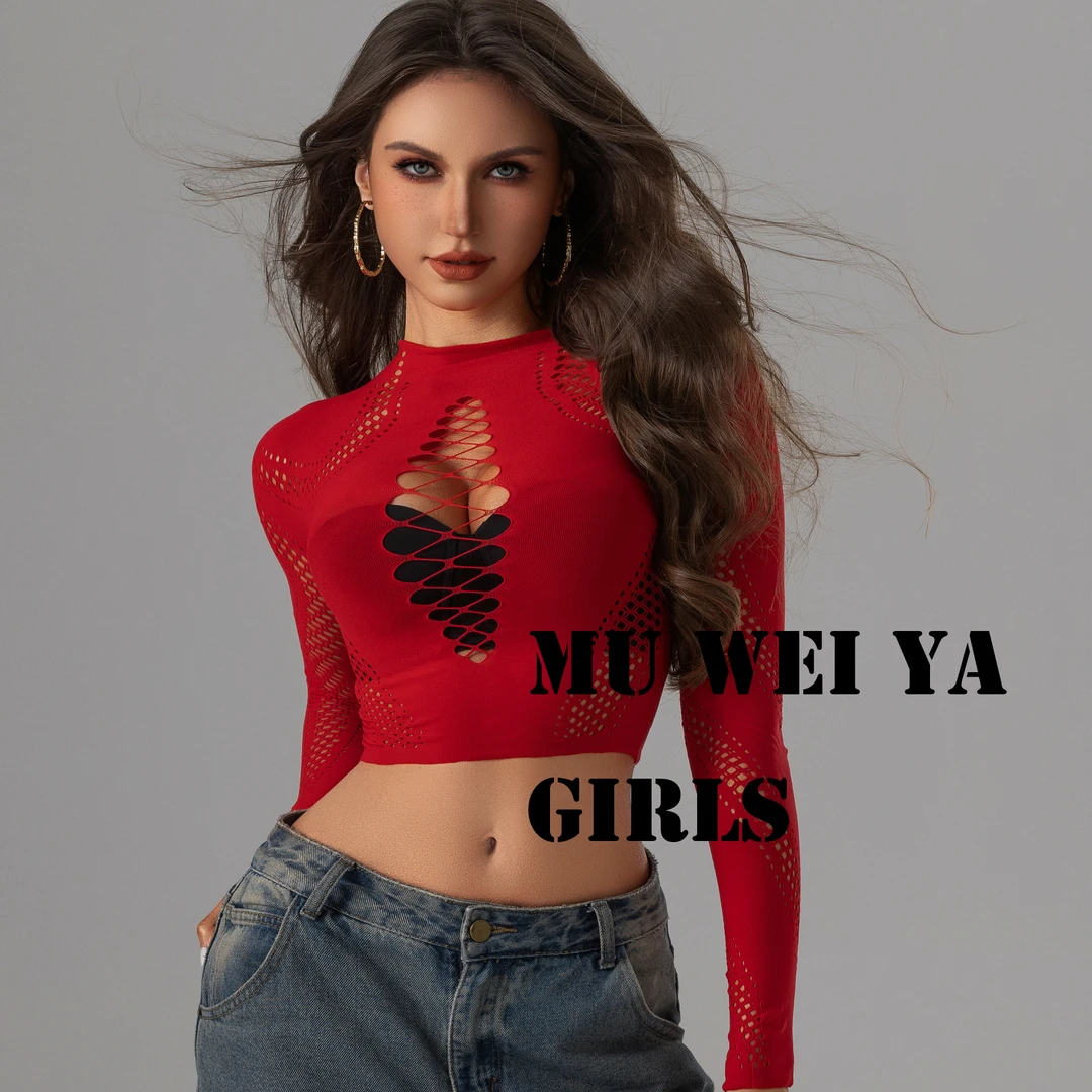 欧美风美式辣妹短款修身镂空设计街头性感风几何时尚女装